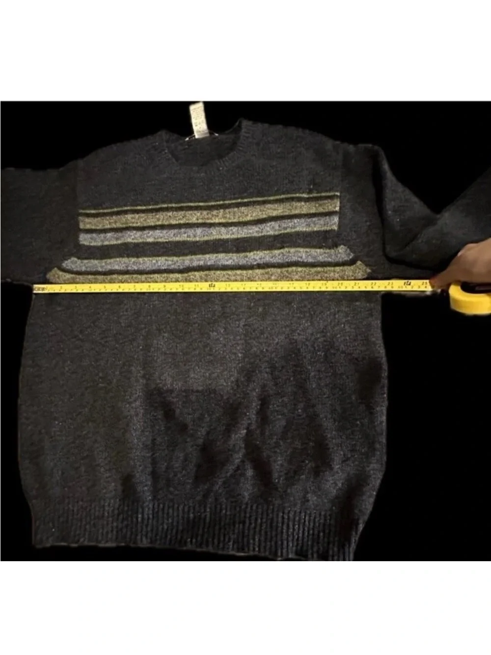 Geoffrey Beene Crewneck Sweater with Gold and Gray Stripes 100% lambs wool